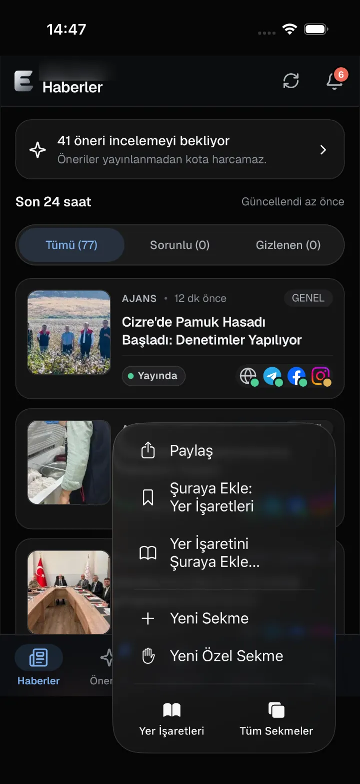 1. Safari’de “…” menüsü